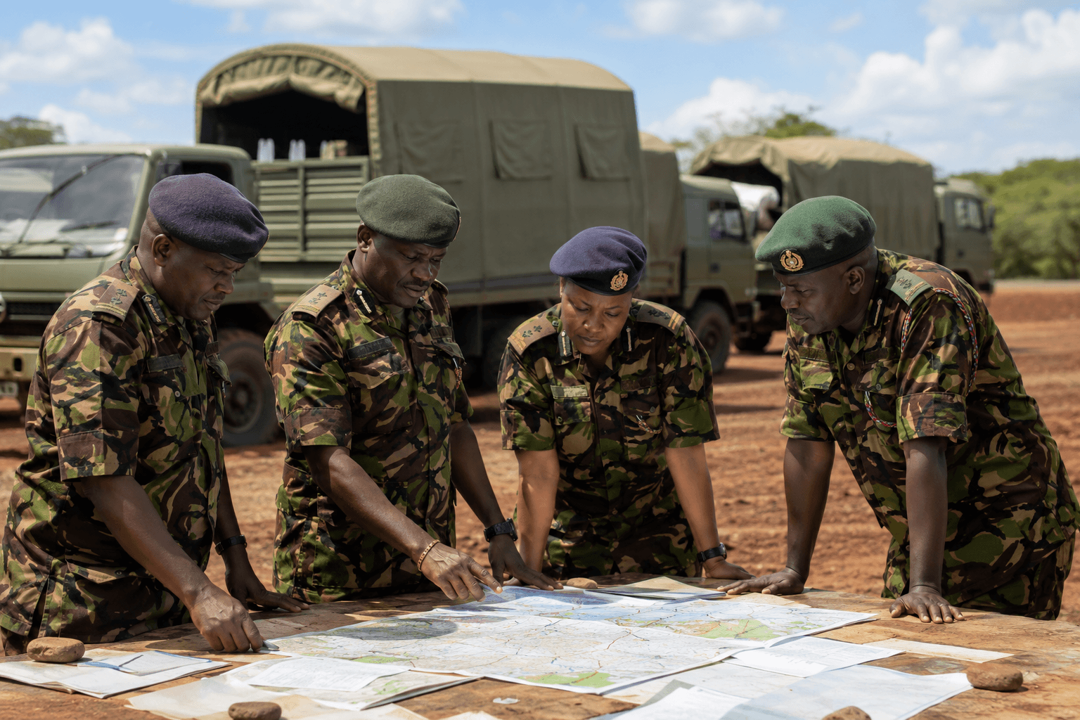 Kenya Defence Forces personnel coordinating emergency preparedness logistics